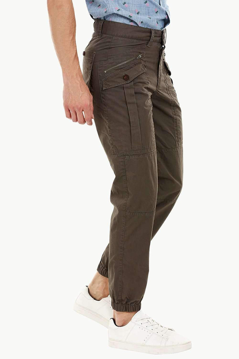 Mens Wood Brown Cuff Jogger Cargo Pants