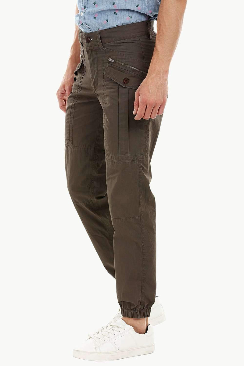 Mens Wood Brown Cuff Jogger Cargo Pants