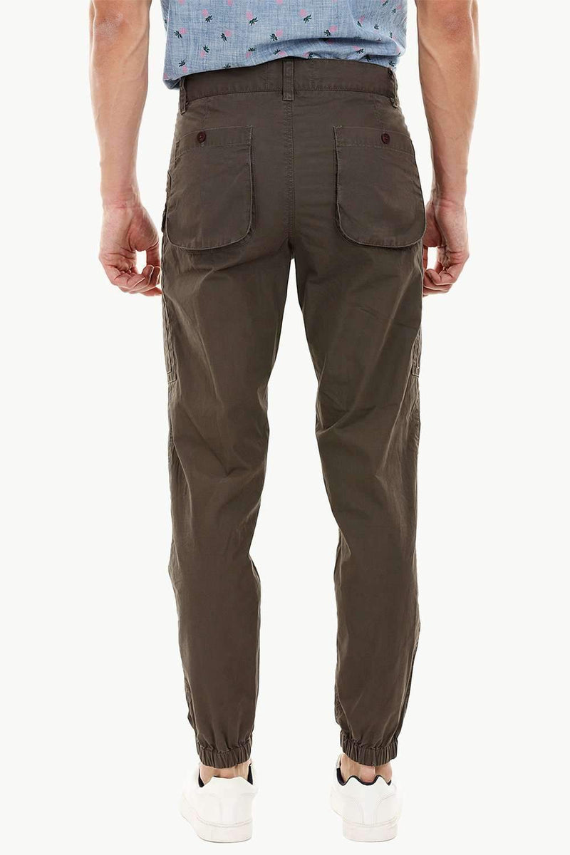 Mens Wood Brown Cuff Jogger Cargo Pants