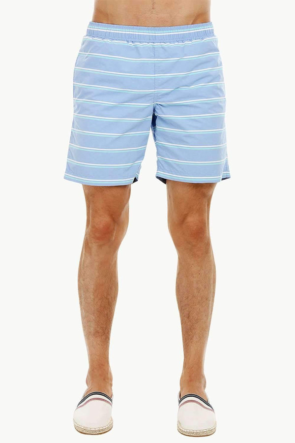 Mens Sky Blue Stripe Quickdry Swimshorts