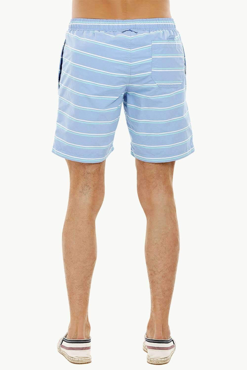 Mens Sky Blue Stripe Quickdry Swimshorts