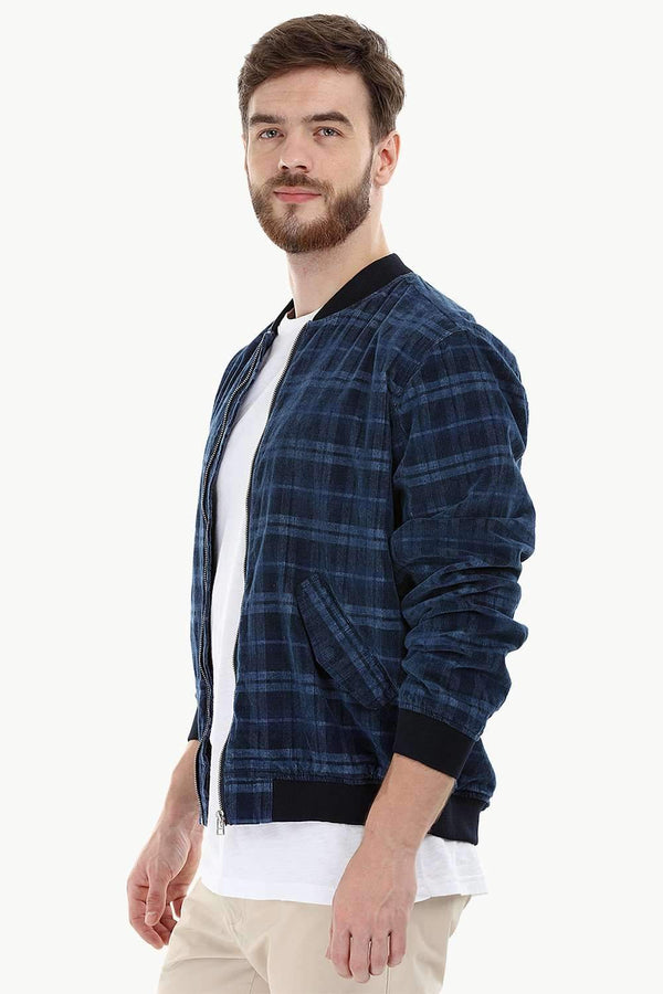 Corduroy Navy Check Bomber Jacket