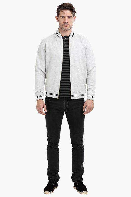 Full Zipper Oatmeal Varsity Jacket