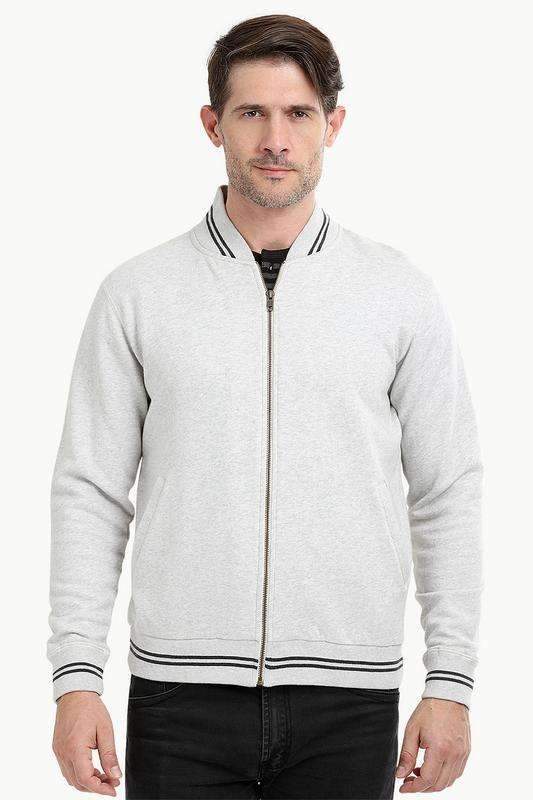 Full Zipper Oatmeal Varsity Jacket