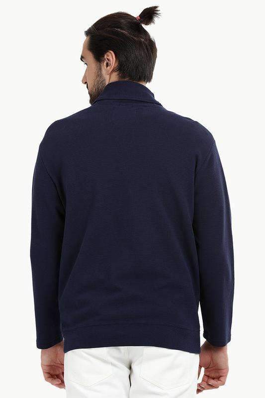 Waffle Navy Shawl Collar Cardigan