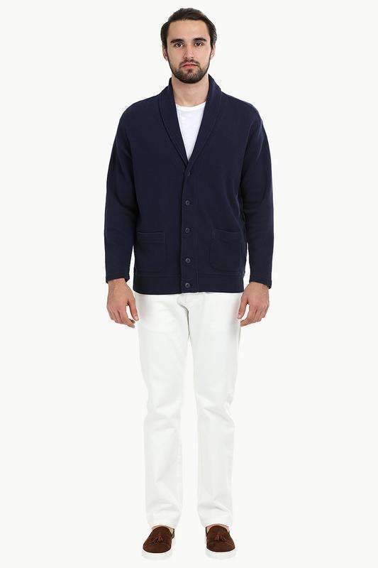 Waffle Navy Shawl Collar Cardigan