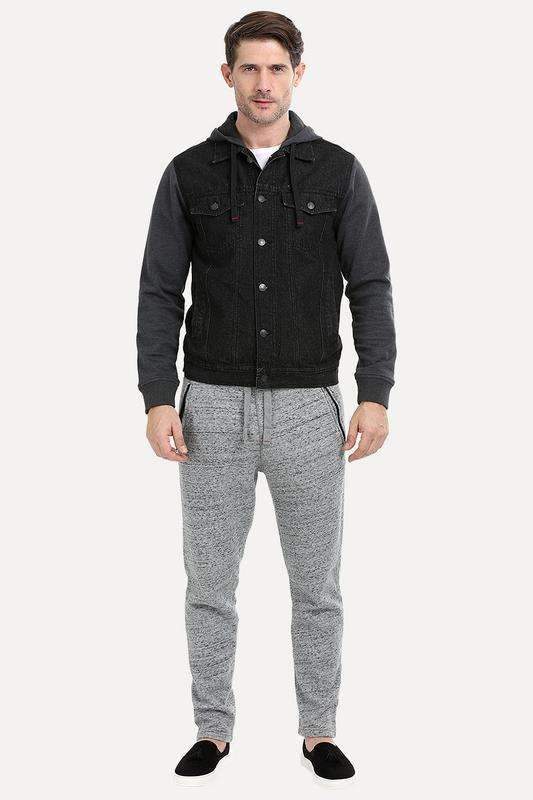 Knit Sleeves Denim Hooded Jacket