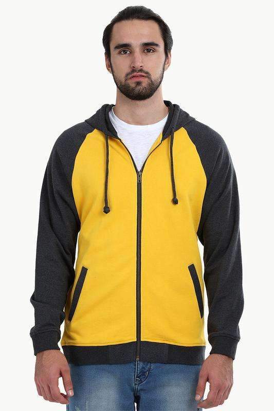 Zipper Raglan Hooded Yellow Jacket