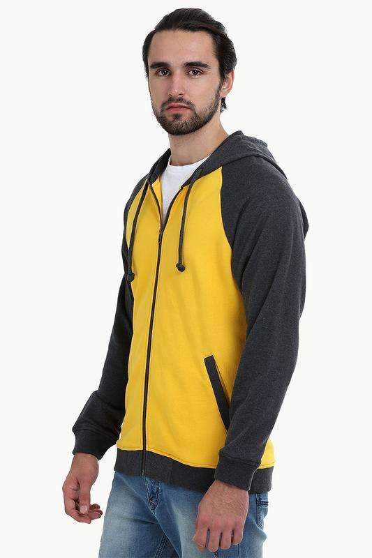 Zipper Raglan Hooded Yellow Jacket