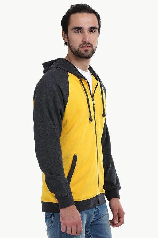 Zipper Raglan Hooded Yellow Jacket