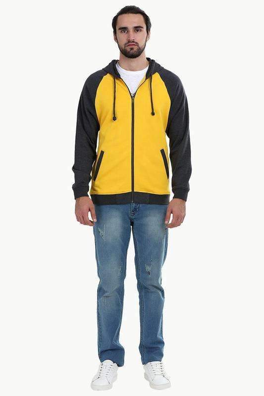 Zipper Raglan Hooded Yellow Jacket