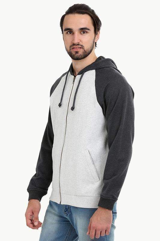 Zipper Raglan Hooded Grey Jacket