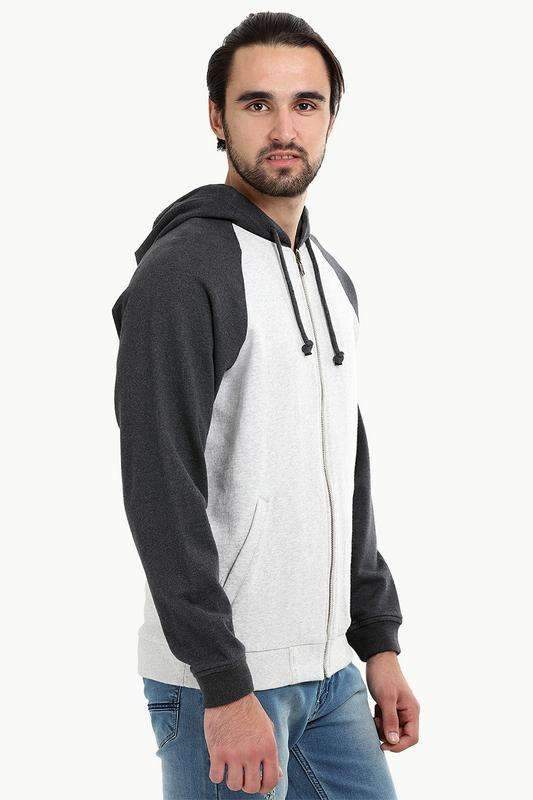 Zipper Raglan Hooded Grey Jacket