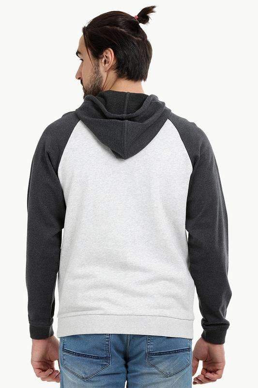 Zipper Raglan Hooded Grey Jacket