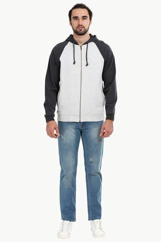 Zipper Raglan Hooded Grey Jacket