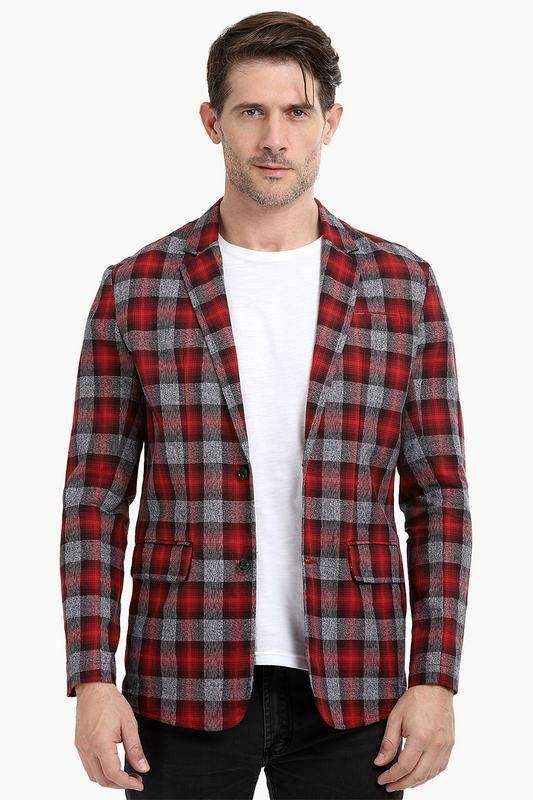 Cherry Tartan Plaid Casual Blazer