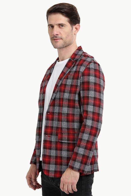 Cherry Tartan Plaid Casual Blazer