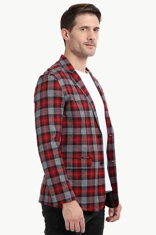 Cherry Tartan Plaid Casual Blazer