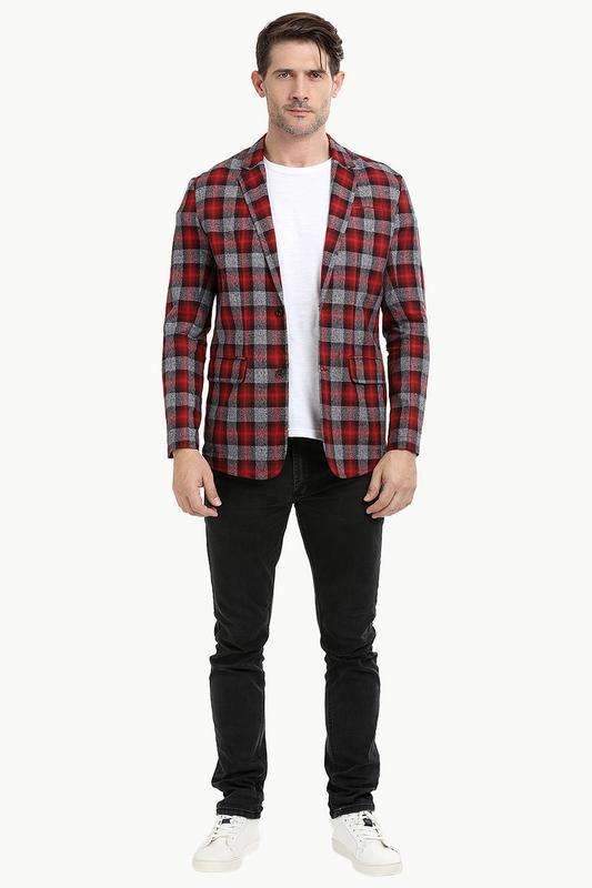 Cherry Tartan Plaid Casual Blazer