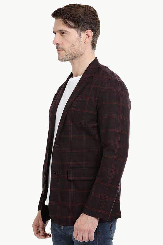 Maroon Tartan Plaid Casual Blazer