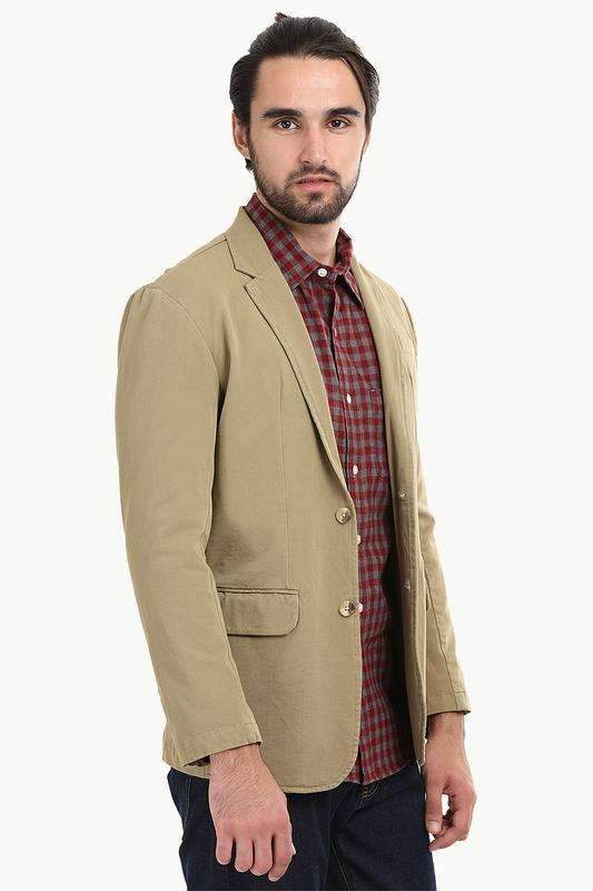 Khaki Solid Casual Blazer