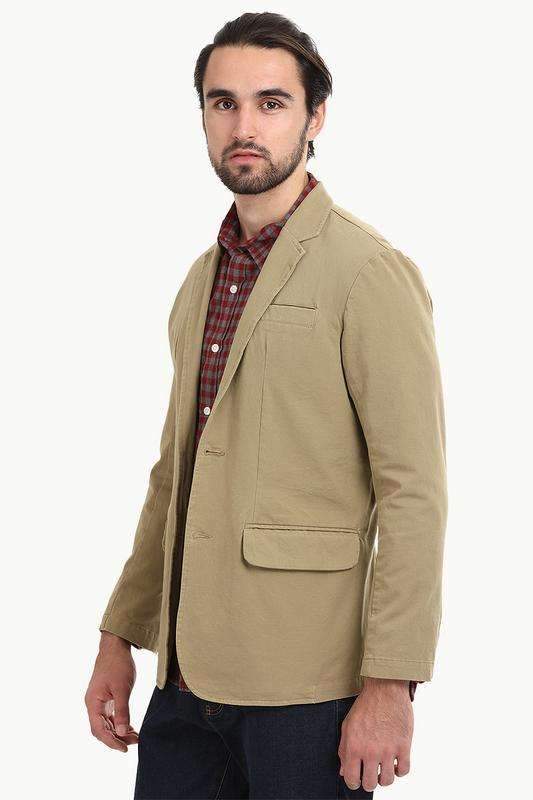 Khaki Solid Casual Blazer