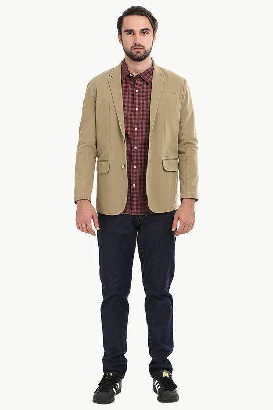 Khaki Solid Casual Blazer