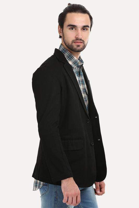 Solid Black Casual Blazer