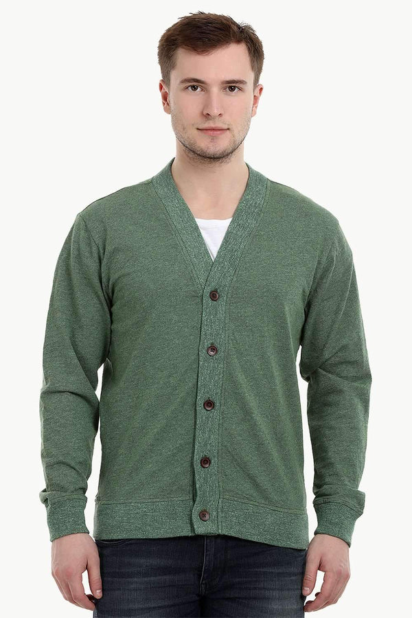 Men's Buttoned Pickle Green English Cardigan
