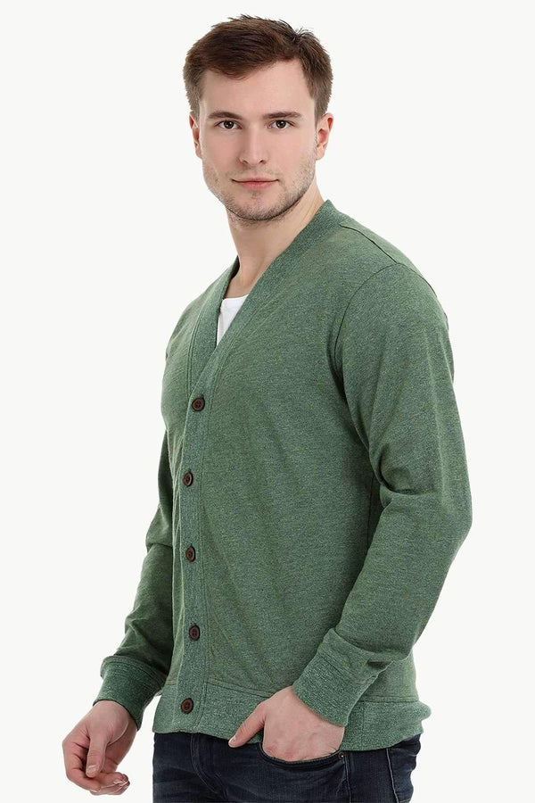 Men's Buttoned Pickle Green English Cardigan