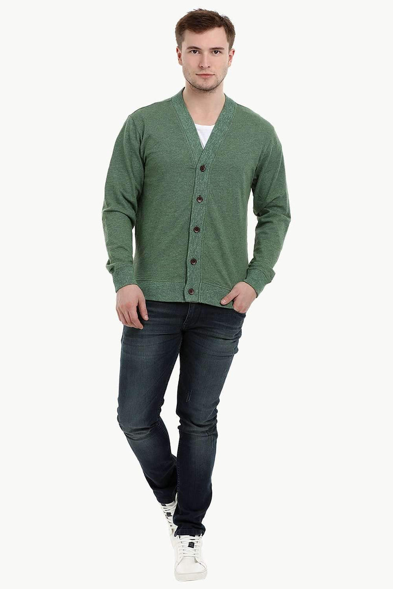 Men's Buttoned Pickle Green English Cardigan