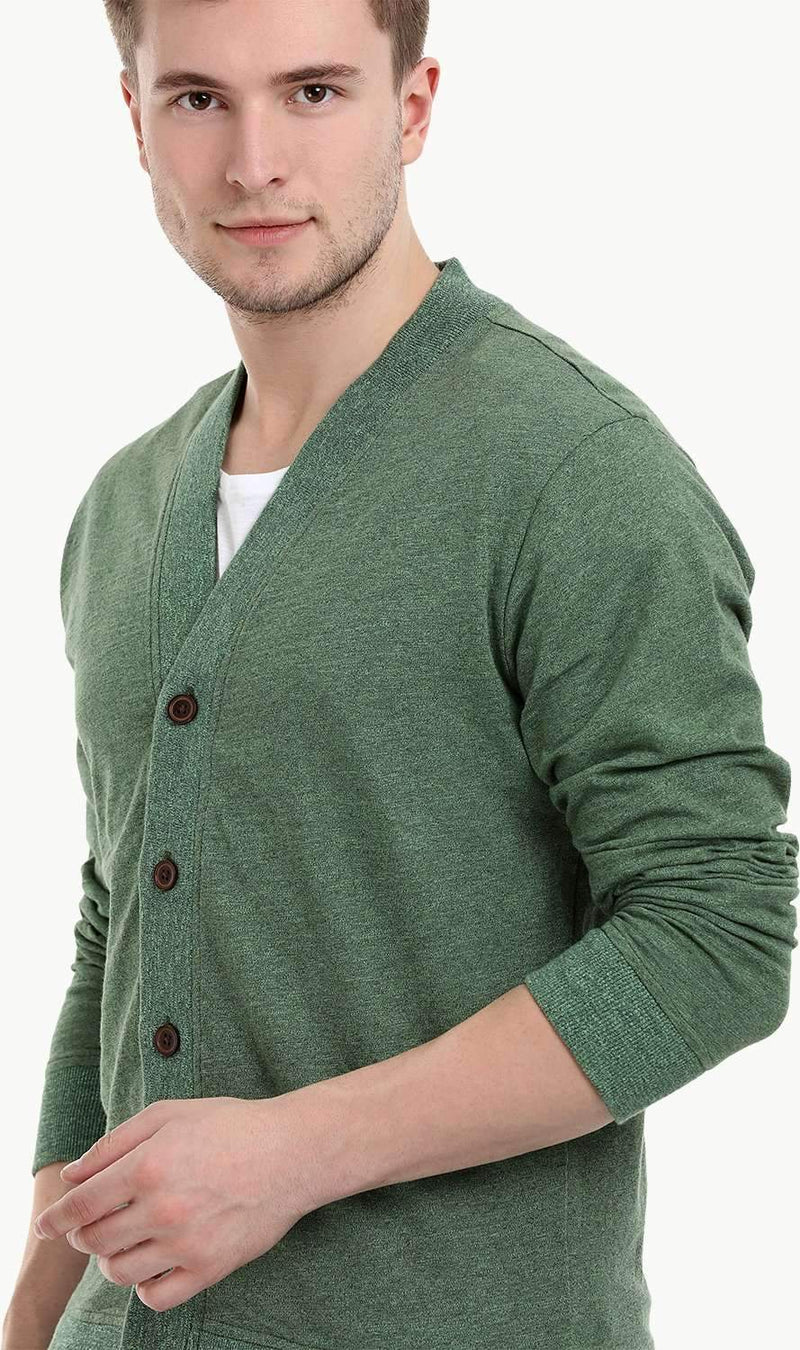 Men's Buttoned Pickle Green English Cardigan