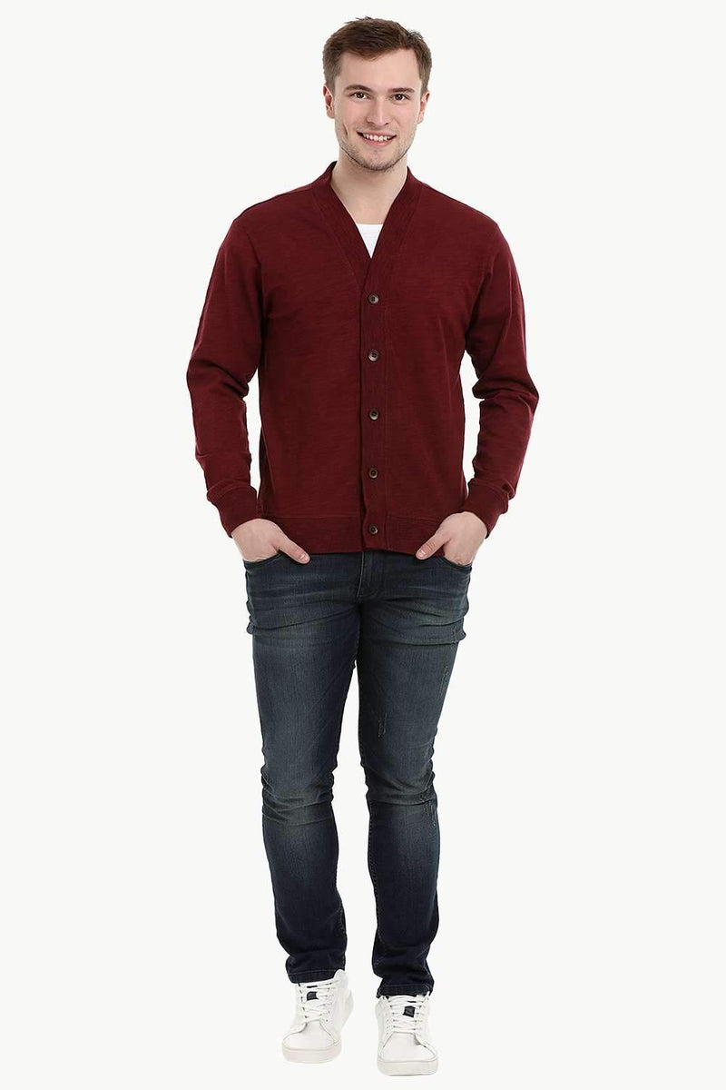 Men's Buttoned Maroon English Cardigan