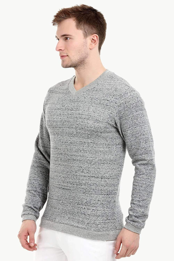 Men's Knit Sports Grey V-Neck Sweatshirt
