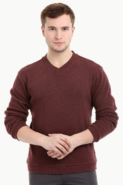 Men's Knit Maroon V-Neck Sweatshirt