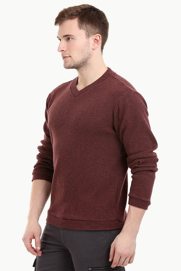 Men's Knit Maroon V-Neck Sweatshirt