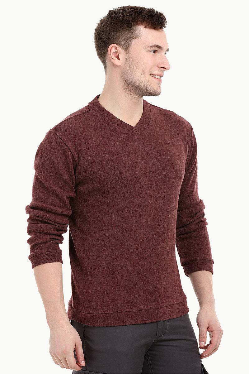 Men's Knit Maroon V-Neck Sweatshirt