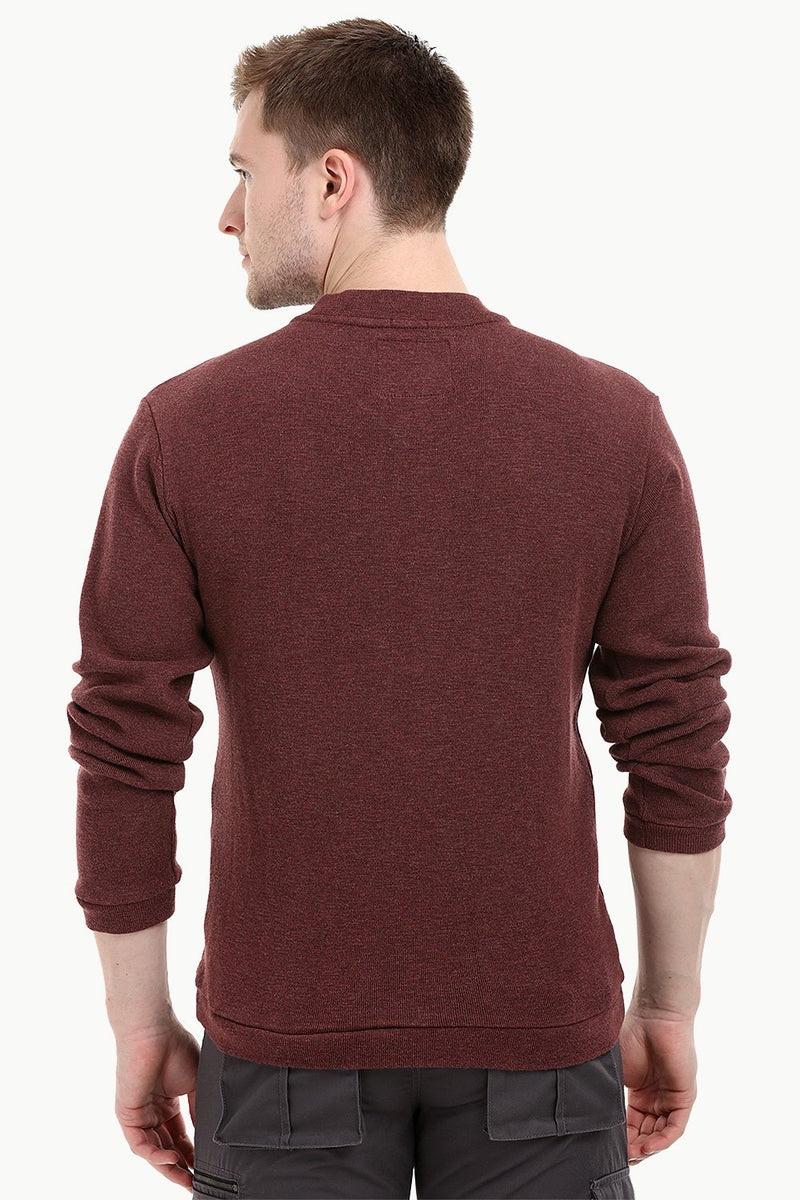 Men's Knit Maroon V-Neck Sweatshirt