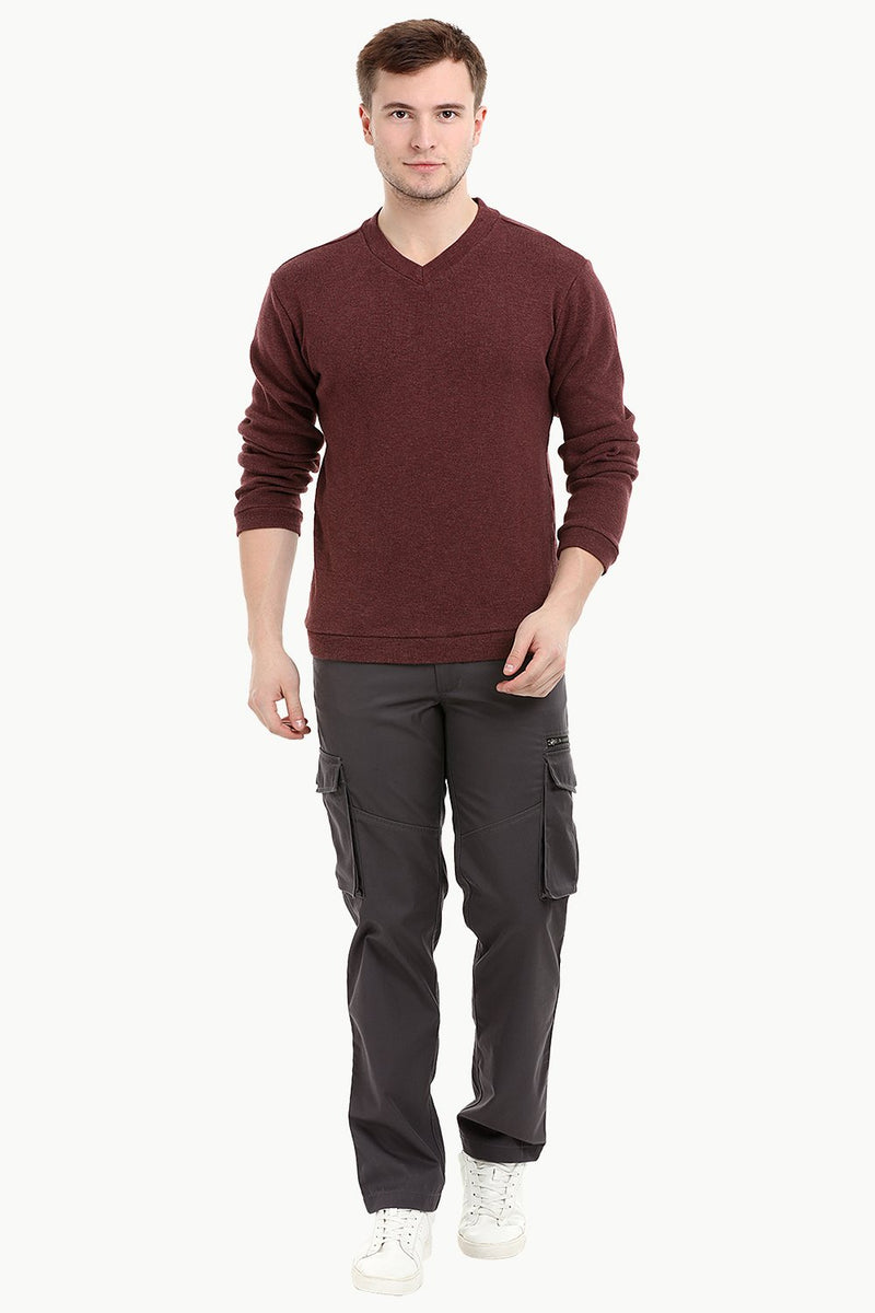Men's Knit Maroon V-Neck Sweatshirt