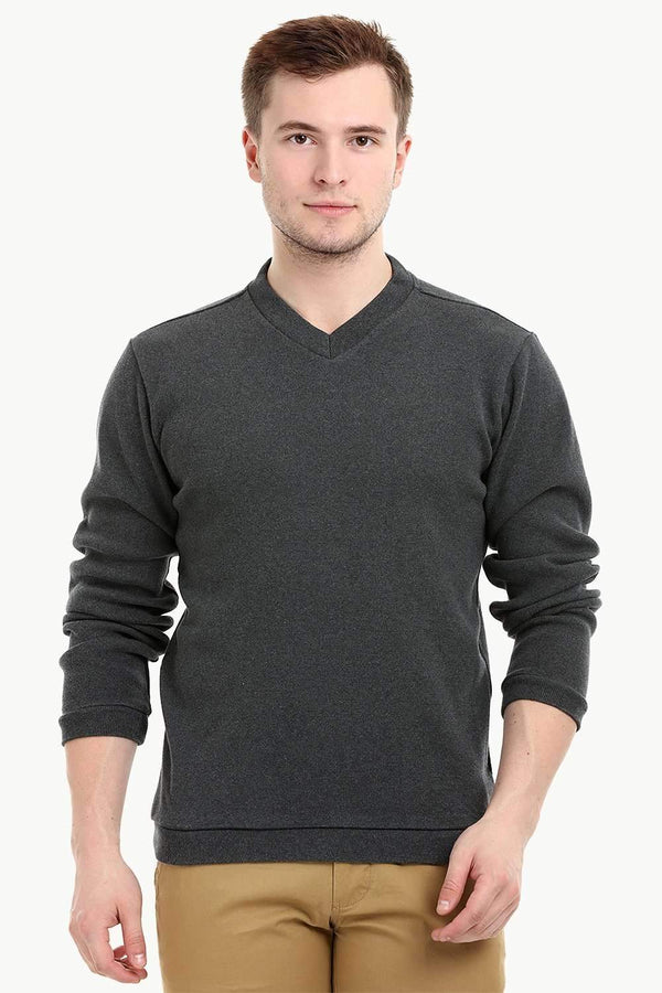 Men's Knit Charcoal V-Neck Sweatshirt