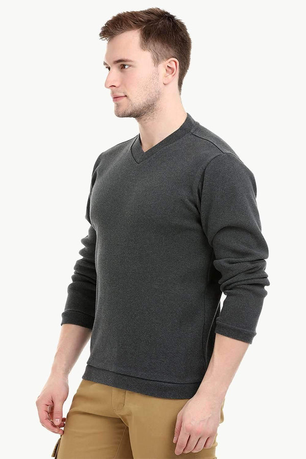 Men's Knit Charcoal V-Neck Sweatshirt