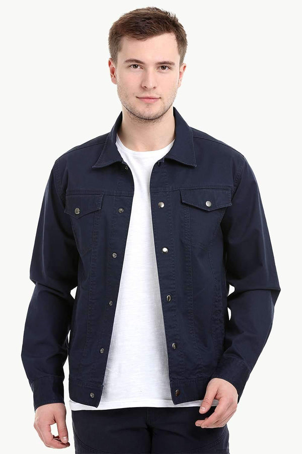 Men's Navy Snap Button Closure Twill Jacket