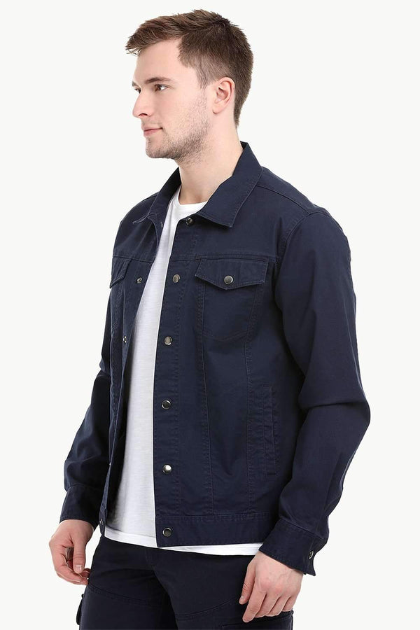 Men's Navy Snap Button Closure Twill Jacket