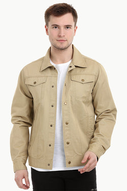 Men's Khaki Snap Button Closure Twill Jacket