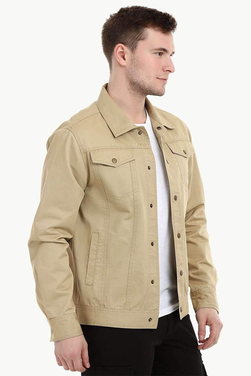 Men's Khaki Snap Button Closure Twill Jacket – brinell