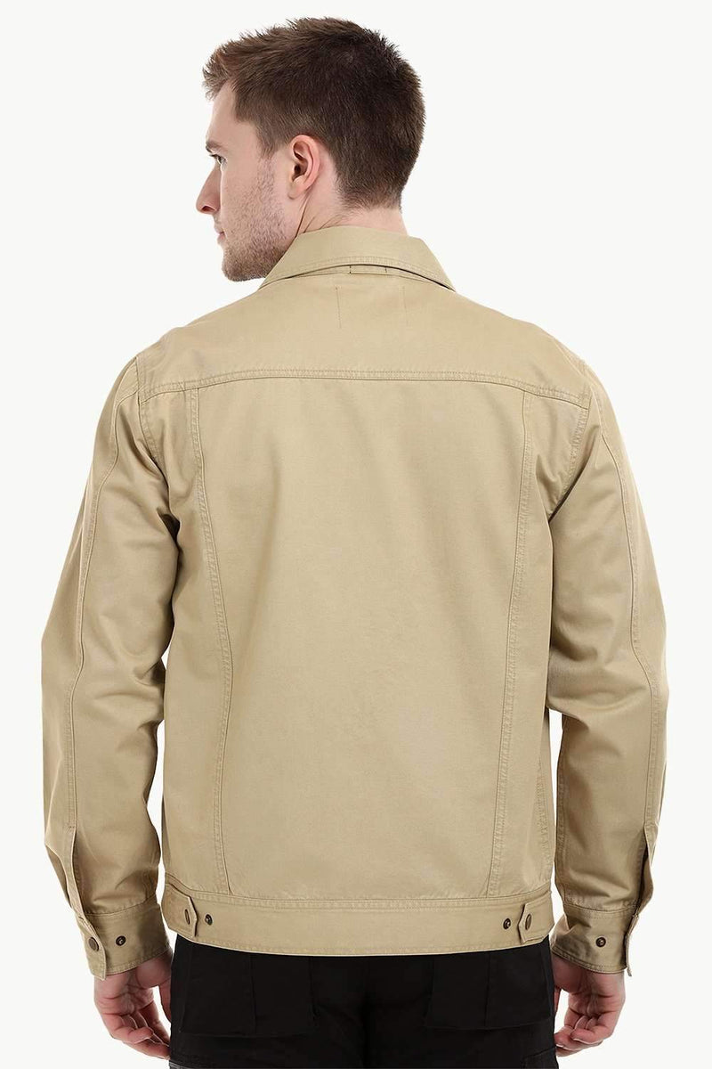 Men's Khaki Snap Button Closure Twill Jacket