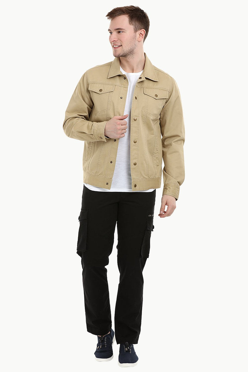 Men's Khaki Snap Button Closure Twill Jacket