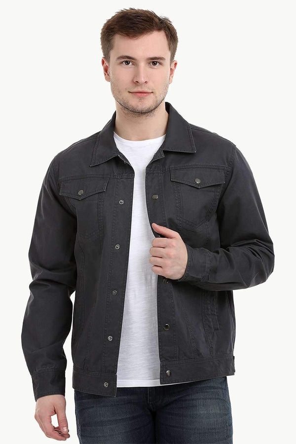 Men's Umber Brown Snap Button Closure Twill Jacket
