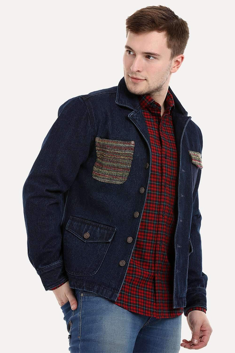 Men's Dark Wash Navy Denim Lapel Jacket