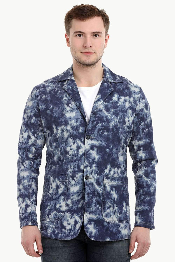 Men's Navy Tie-Dye 3 Button Blazer